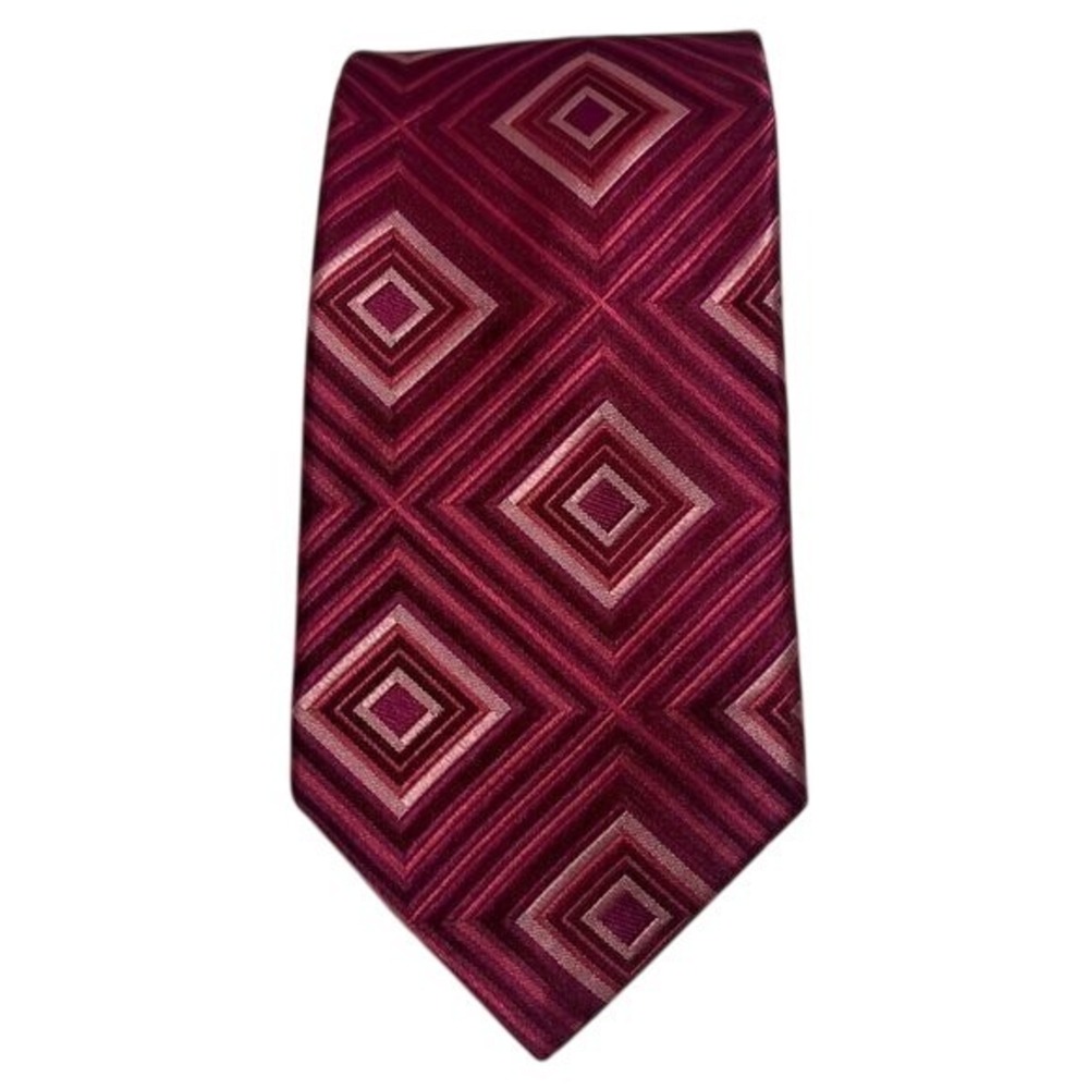 Ted Baker London 100% Silk Tie Hot Pink Burgundy Diamond Mosaic Pattern Made USA